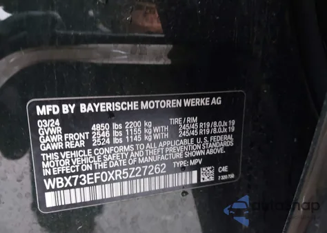 2024 BMW X1 xDrive28I z USA, uszkodzony, nr VIN WBX73EF0XR5Z27262